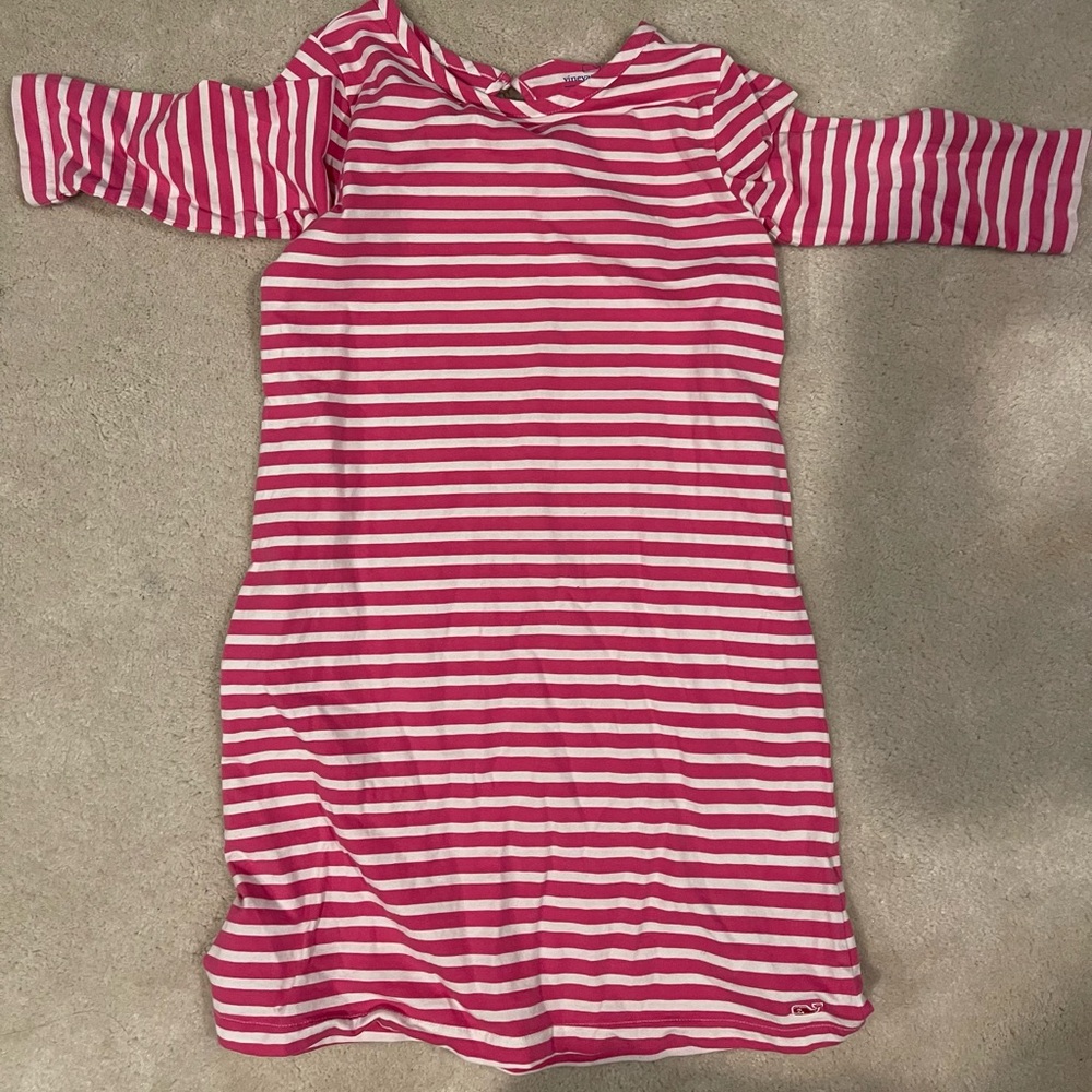 Medium Girls Vineyard Vines pink white Stripe stretch Dress sz 10-12